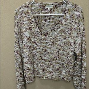 Earthbound ivory white & maroon multicolor woven knit cropped sweater size large